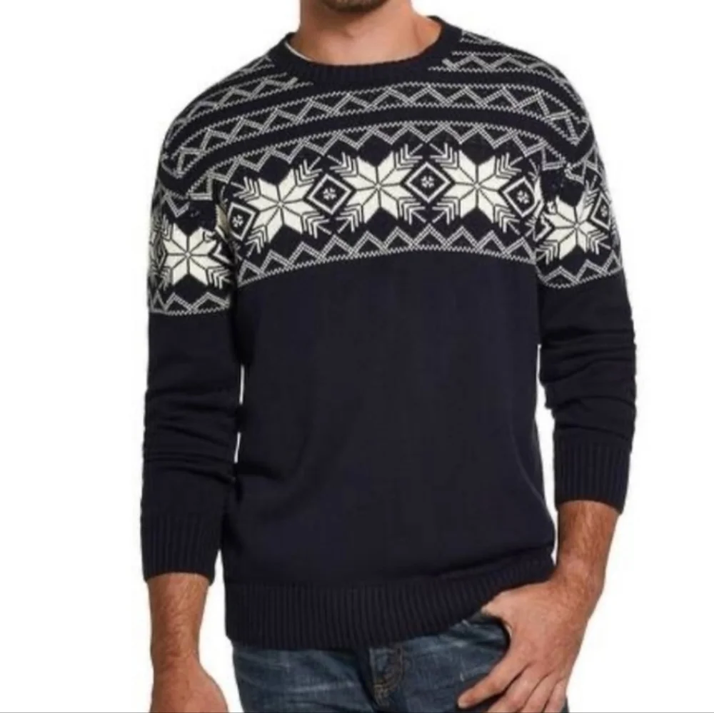 NWT Weatherproof The Holiday Sweater Navy Blue White 100% Cotton Size M